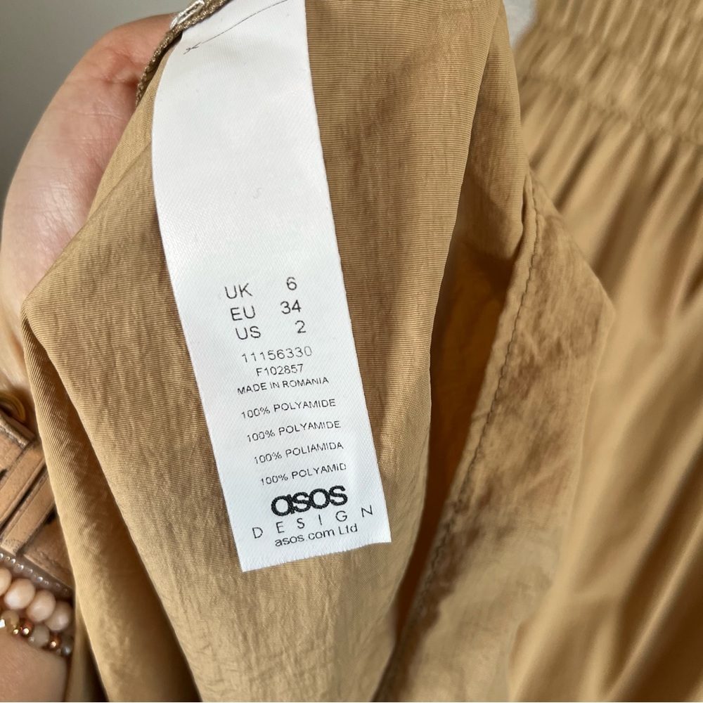 ASOS Edition Shirred-Waist Tiered Midi Dress Camel Women’s 2 - Picture 10 of 11